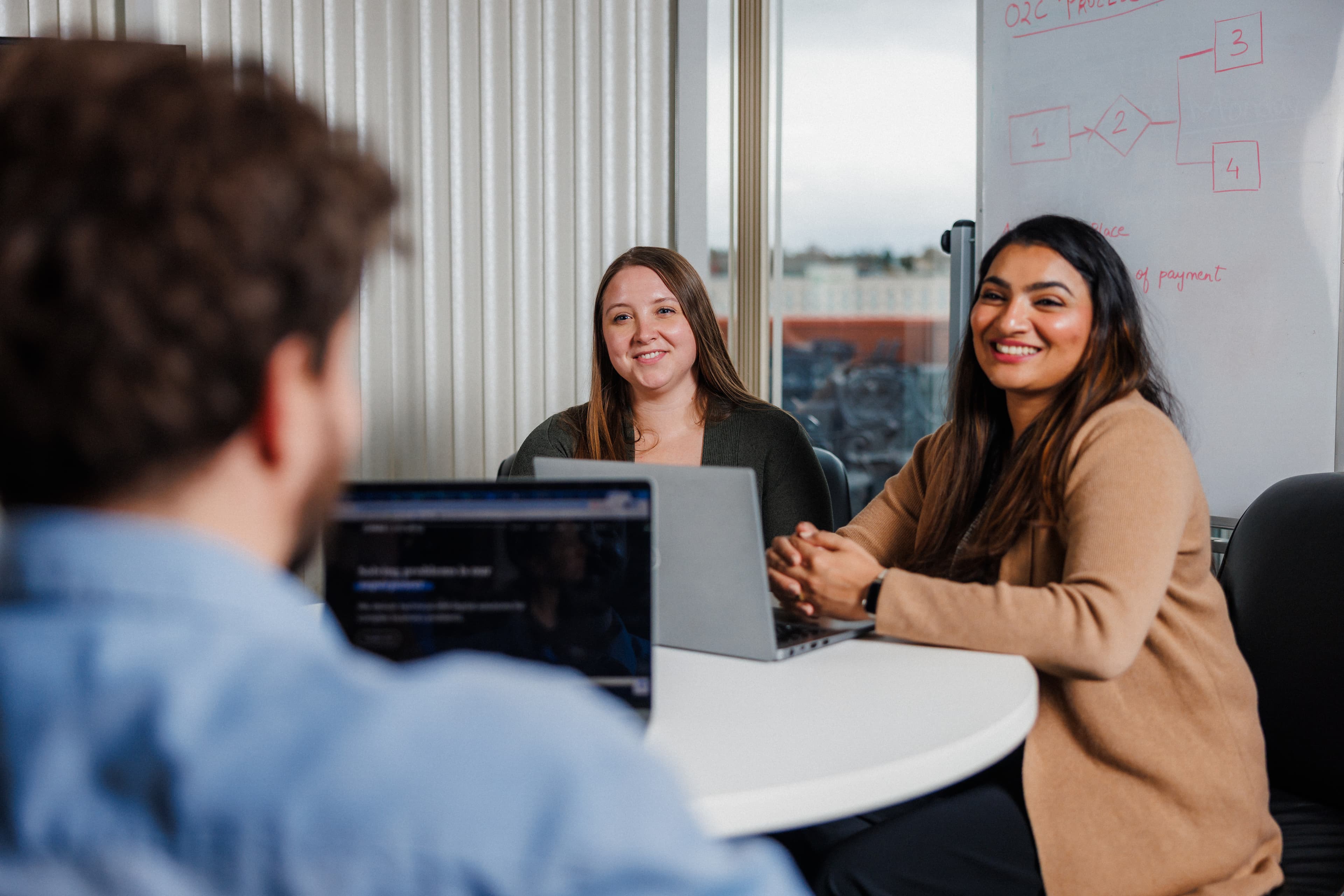 The team collaborating around a conference table